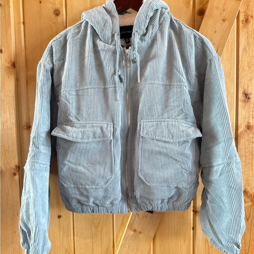 Love Tree Light Blue Corduroy Hooded Jacket, Medium
